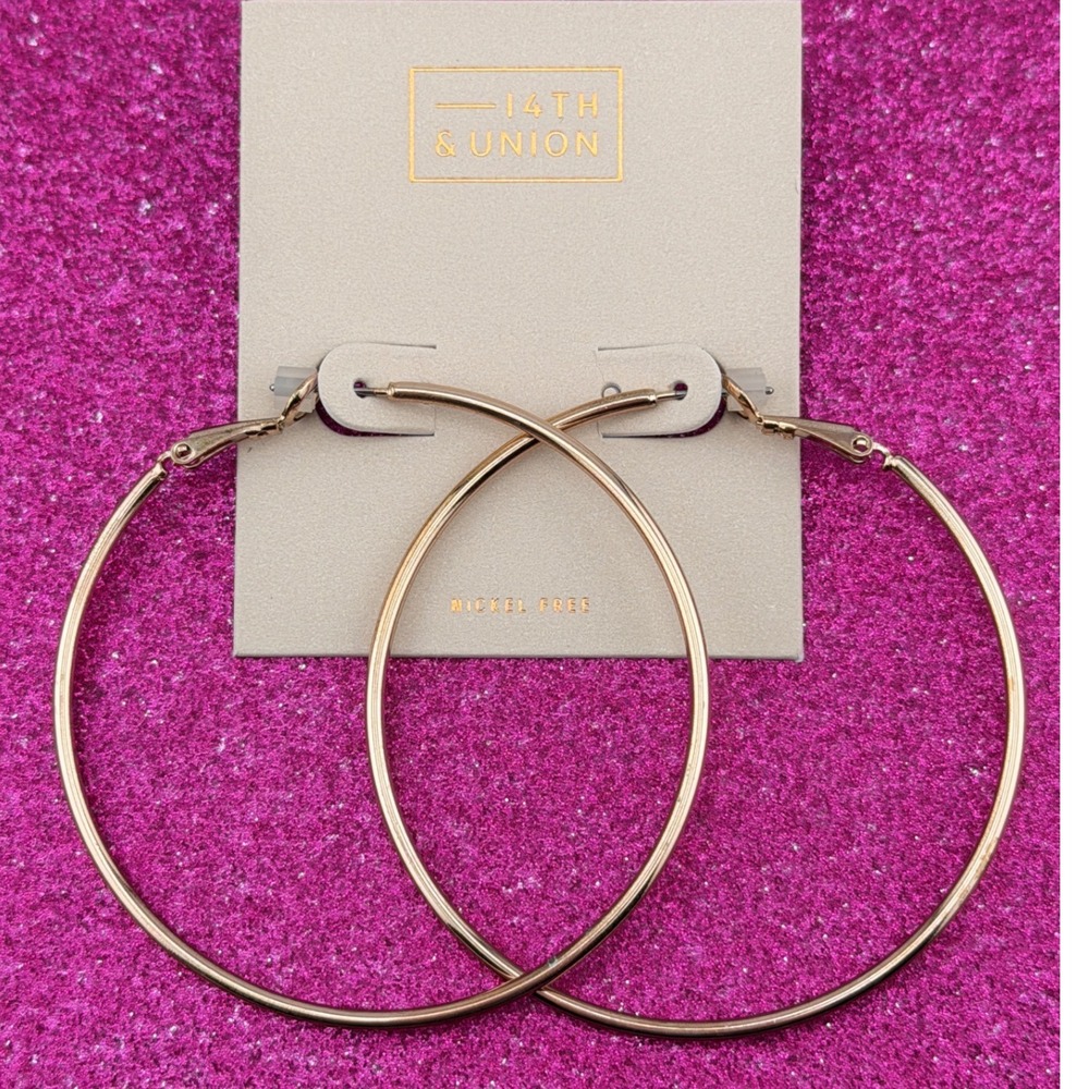 14th & Union Gold Tone Oversized Hoop Earrings Nickel Free UNE1115 NEW